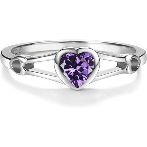 February 925 Sterling Silver Simulated CZ Birthstone Heart Ring